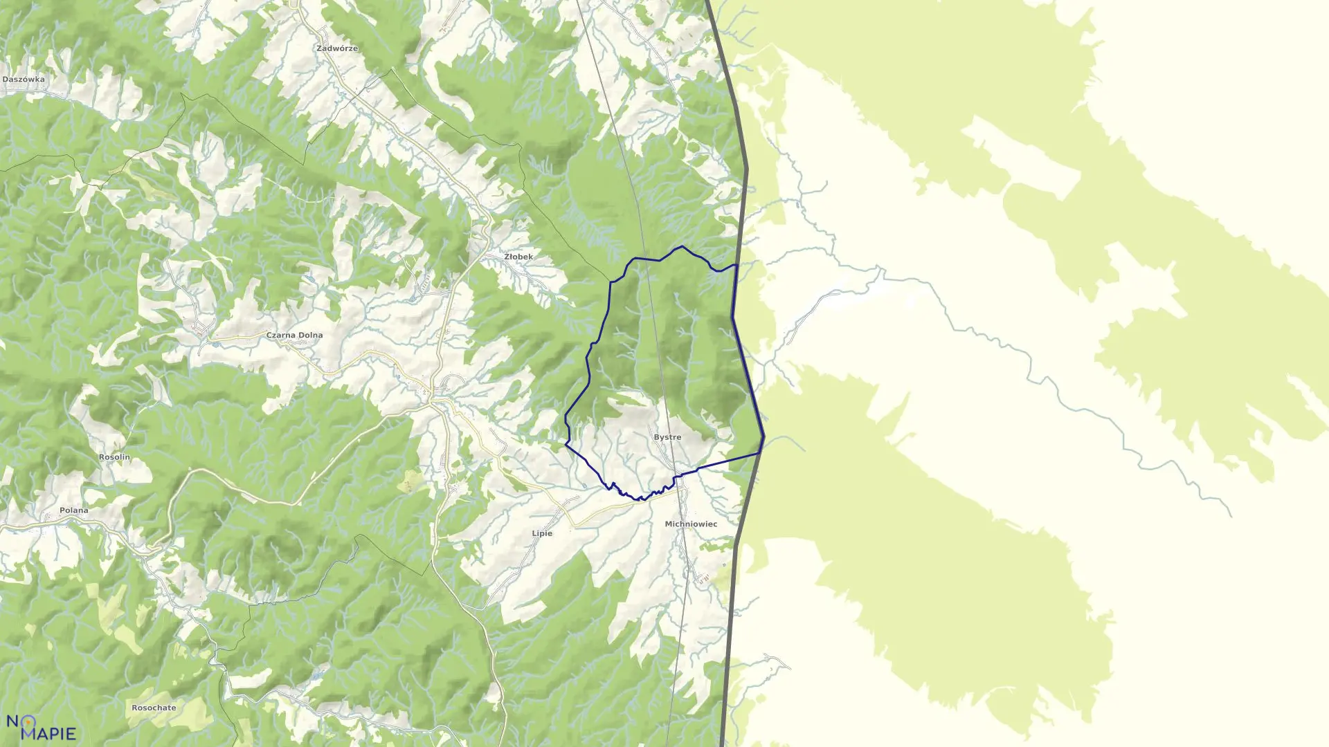 Mapa obrębu Bystre w gminie Czarna