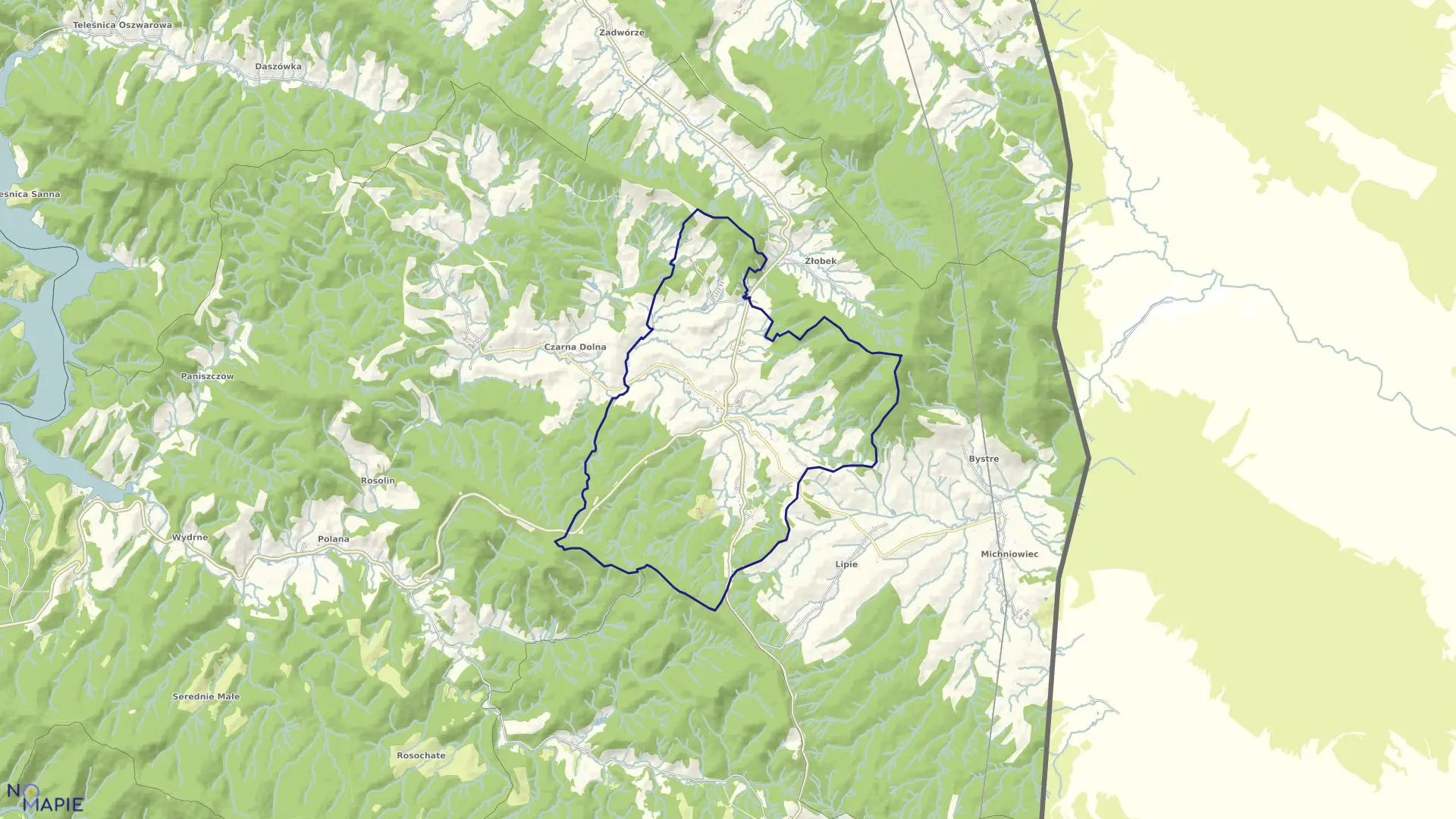 Mapa obrębu Czarna Górna w gminie Czarna